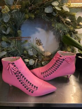 Kurt Geiger Hot Pink Lace-Up Ankle Booties Size 8.5